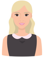 Beautiful smiling woman. Female character in cartoon style.