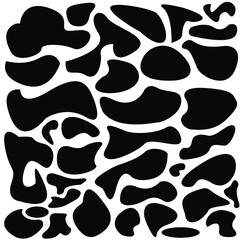 Fototapeta premium Set of random blotch, inkblot. Colored, black organic blob, blot. Drop of liquid, fluid. Pebble, stone silhouette. Ink stain, mottle spot irregular shape. Vector basic, simple rounded, smooth form.