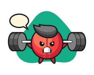 Cricket ball cartoon with a barbell
