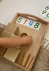 montessori material bank alignment numbers for thousands hundreds tens units write addition examples
