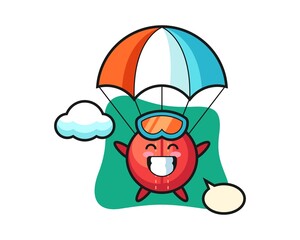 Cricket ball cartoon is skydiving with happy gesture