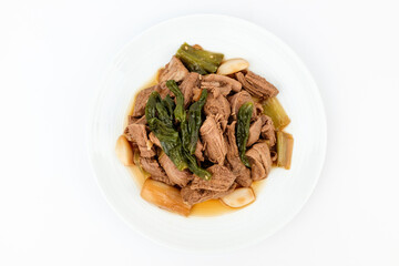 Stewed pork on a white background