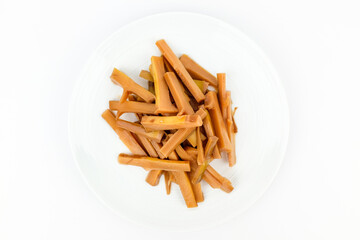 Stewed bamboo shoots on white background