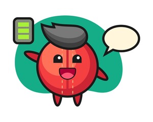 Cricket ball cartoon with energetic gesture
