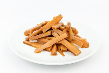 Stewed bamboo shoots on white background