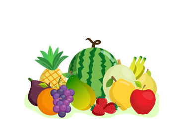 A variety of fresh exotic fruits, healthy to eat and good for the body. vector illustration of fruits