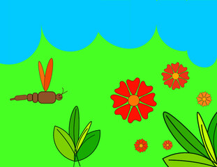 vector illustration of a flower and butterflies