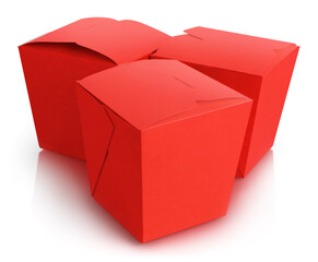 Red wok paper boxes, isolated on white background