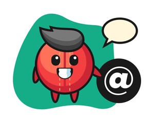 Cricket ball cartoon standing beside the At symbol