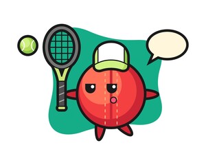 Cricket ball cartoon as a tennis player