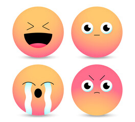 Gradient emoticons. Set of Emoji. Smiley face icons isolated in white background. Vector illustration