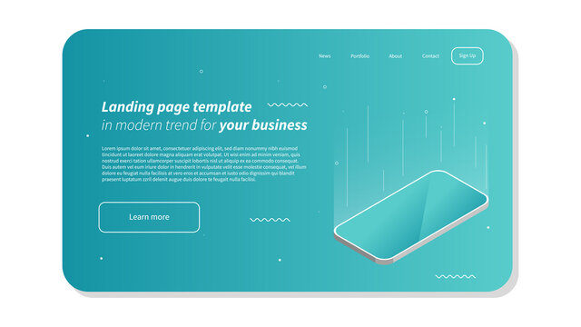 Modern Abstract Website Layout Template - Landing Pade Design - Isometric Mobile Design with Abstract Shapes - Vector Illustration
