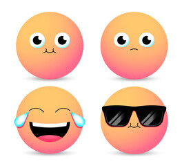 Set of Emoji. Smiley face icons isolated in white background. Gradient emoticons. Vector illustration