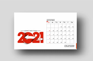 Happy new year 2021 September Calendar - New Year Holiday design elements for holiday cards, calendar banner poster for decorations, Vector Illustration Background.