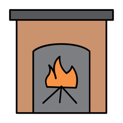 Fireplace design Home interior icon, relaxing ambiance concept vector design 