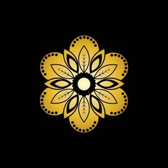 Gold Flower Logo Vector in Elegant Style with Black Background