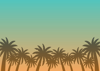 Naklejka na ściany i meble Vector illustration of sky and coconut palm trees with place for text. For invitation, greeting card, mailing, advertisement of travel agency, poster, article, promotion, web and advertising banner.