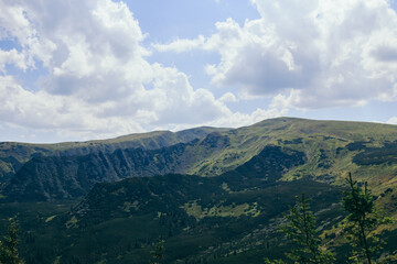 A large mountain in the background