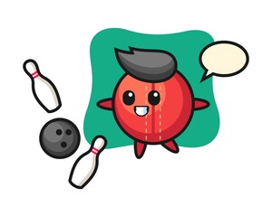 Cricket ball cartoon is playing bowling