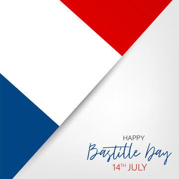 Bastille Day. July 14th France national holiday celebration banner or flyer decor. Blue, white, and red french flag. Vector illustration with lettering.