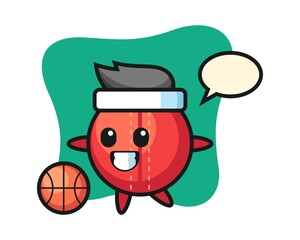Cricket ball cartoon is playing basketball