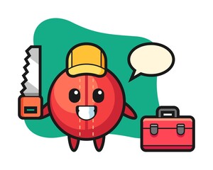 Cricket ball cartoon as a woodworker
