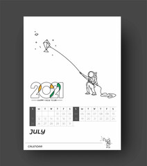 Happy new year 2021 Calendar with astronaut design elements for holiday cards, Flyer banner poster for decorations.