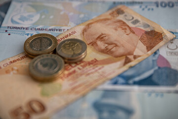 Various Turkish Lira Banknotes anc Coins