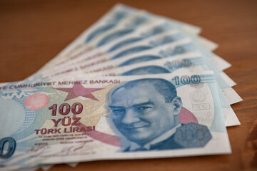 Bunch of 100 Turkish Lira Banknotes