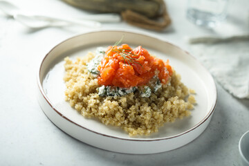 Healthy quinoa with smoked salmon