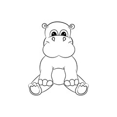 Cute little hippo drawing, line art illustration for coloring book. Funny cartoon baby hippopotamus,  Can be used for t-shirt print, kids wear fashion design, baby shower invitation card. - Vector