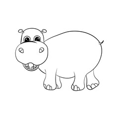 Cute little hippo drawing, line art illustration for coloring book. Funny cartoon baby hippopotamus,  Can be used for t-shirt print, kids wear fashion design, baby shower invitation card. - Vector