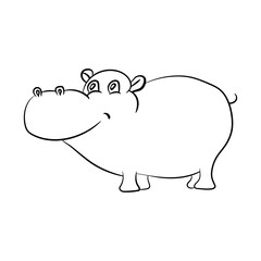 Cute little hippo drawing, line art illustration for coloring book. Funny cartoon baby hippopotamus,  Can be used for t-shirt print, kids wear fashion design, baby shower invitation card. - Vector