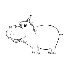 Cute little hippo drawing, line art illustration for coloring book. Funny cartoon baby hippopotamus,  Can be used for t-shirt print, kids wear fashion design, baby shower invitation card. - Vector