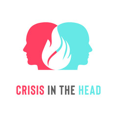 Abstract fire in head logo template design head brain. Sign, Symbol, icon, element for business, digital, technology, science, medical, union, innovation, design, company. Vector illustration.