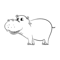 Cute little hippo drawing, line art illustration for coloring book. Funny cartoon baby hippopotamus,  Can be used for t-shirt print, kids wear fashion design, baby shower invitation card. - Vector