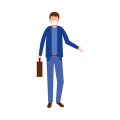 Man with medical mask and suitcase vector design