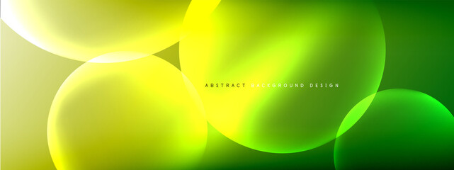 Vector abstract background liquid bubble circles on fluid gradient with shadows and light effects. Shiny design templates for text