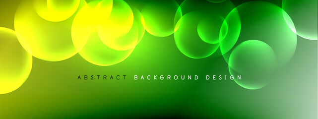 Vector abstract background liquid bubble circles on fluid gradient with shadows and light effects. Shiny design templates for text