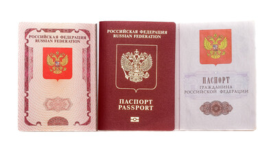 Russian passport and foreign passport of Russia in open and closed form on an isolated background