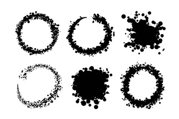 Hand drawn circle shape. Circular label, logo design element, frame with dotts, rough edges Vector illustration. Place for text.