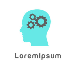 Abstract gear in head logo template design head brain. Sign, Symbol, icon, element for business, digital, technology, science, medical, union, innovation, design, company. Vector illustration.