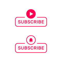 Subscribe channel banner sign. Red button with bell vector design.