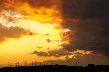 sunset over the windmills