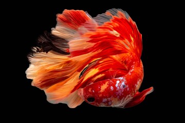 Naklejka premium Rhythmic of Betta siamese fighting fish betta splendens (Halfmoon long tail fancy Koi Muiti color ),isolated on black background.