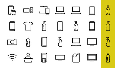 SMART devices and gadgets linear icons set, vector, contains icons computer, camera, laptop, phone, web devices, electronic appliances, and much more. Editable stroke