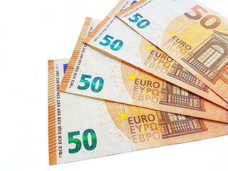 Paper money euro on a white background. Salary. Loan repayment.