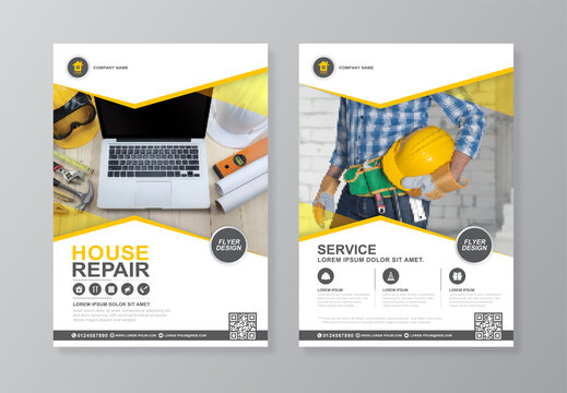 Construction tools cover and back page a4 flyer design template for print