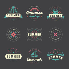 Summer holidays labels and badges retro typography design set.