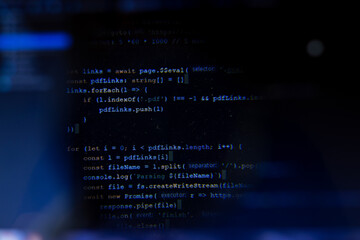 Programming code on screen close up